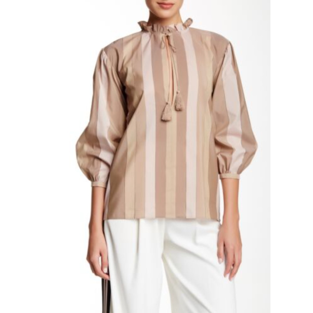 Rachel Zoe Enid Brown Tassle Striped Blouse